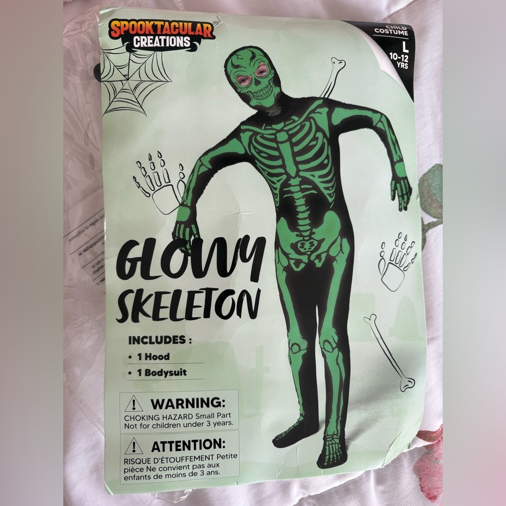 Kids Glowy Skeleton Costume - Full Body Jumpsuit with Mask